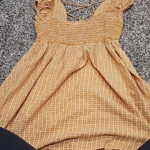 Orange Plaid Smocked Dress Free People Size M. Short Dress